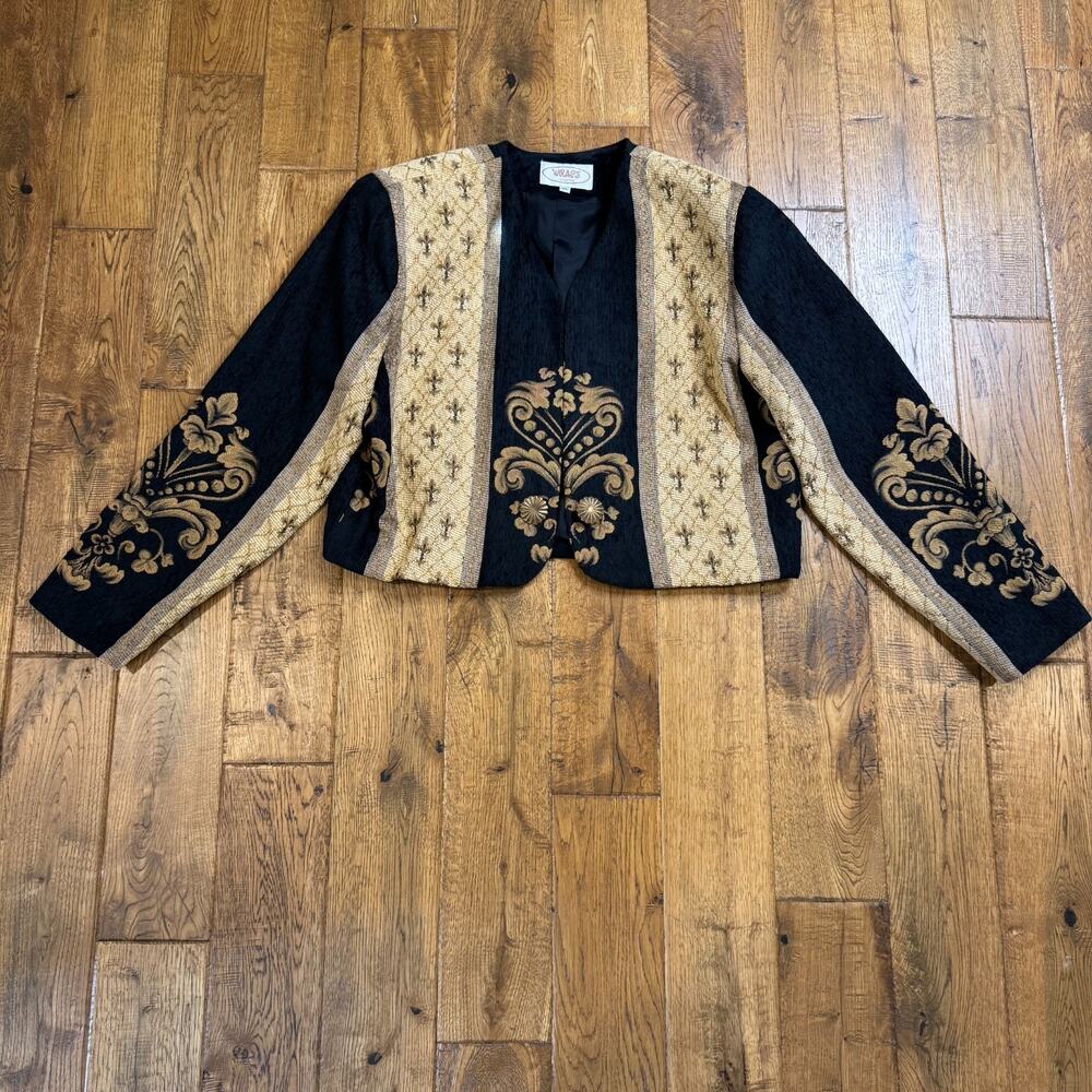 Wraps Collection Vintage Women’s Blazer Jacket Cropped Tapestry Size XL USA